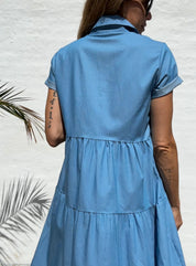 Skye | Lange jurk van denim in de kleur Blauw voor dames in Heritage stijl ideaal voor de lente.