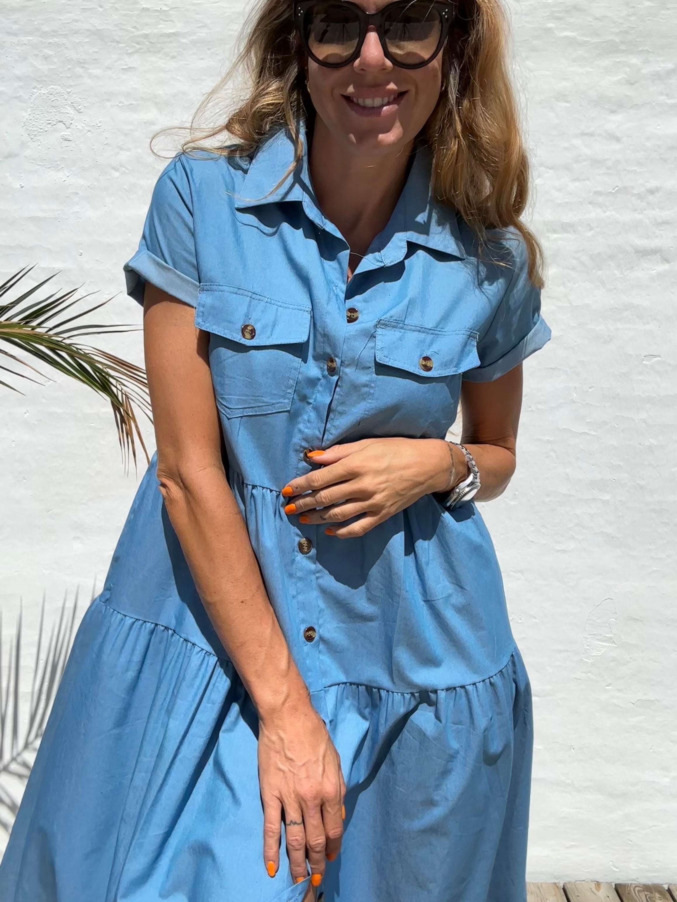 Skye | Lange jurk van denim in de kleur Blauw voor dames in Heritage stijl ideaal voor de lente.