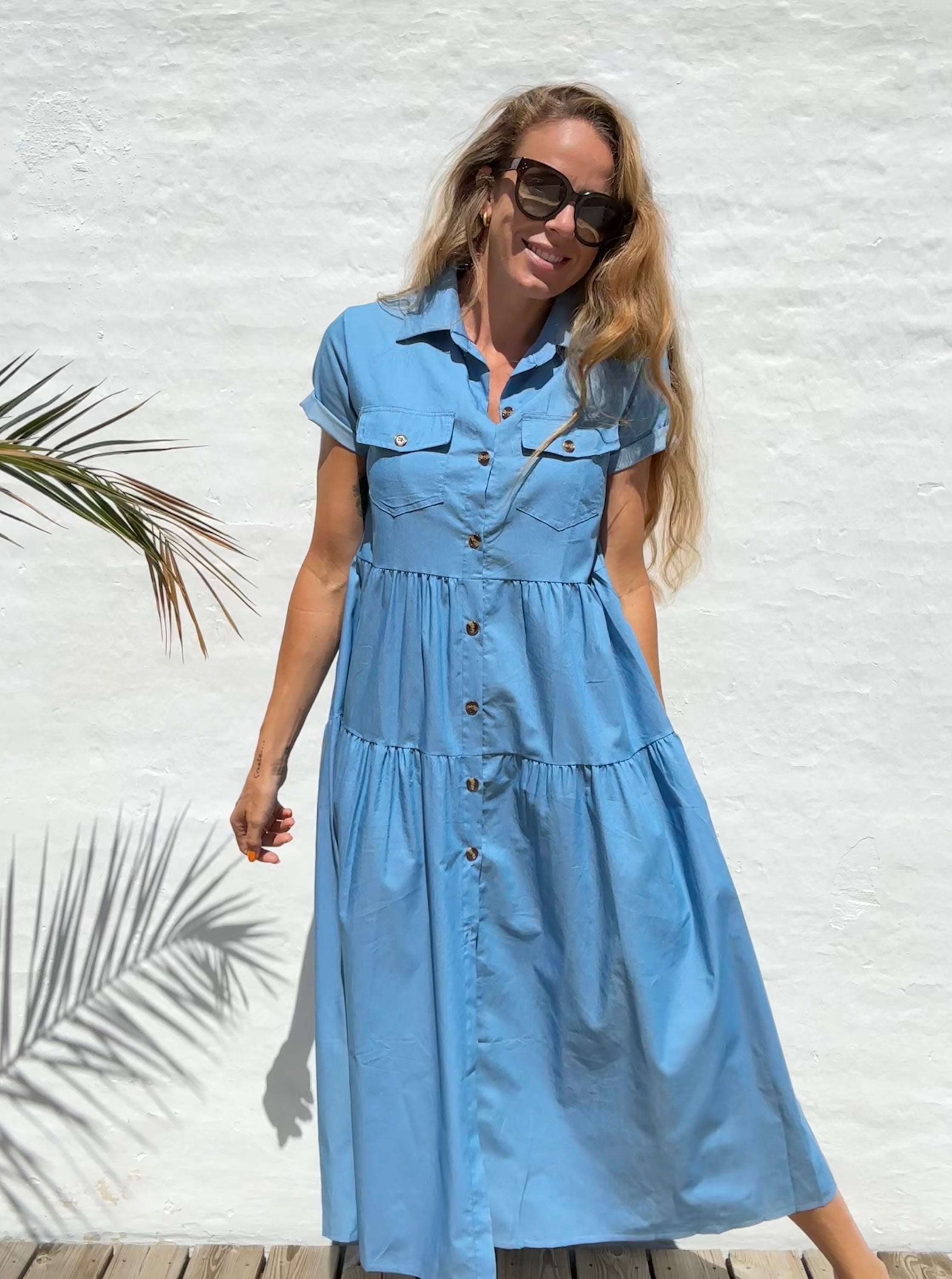 Skye | Lange jurk van denim in de kleur Blauw voor dames in Heritage stijl ideaal voor de lente.