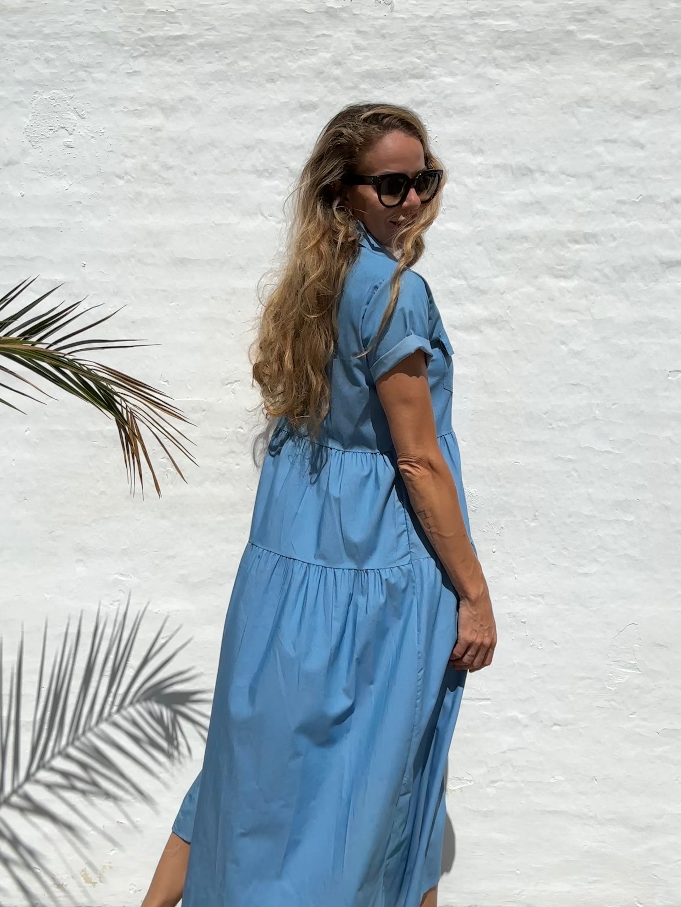 Skye | Lange jurk van denim in de kleur Blauw voor dames in Heritage stijl ideaal voor de lente.