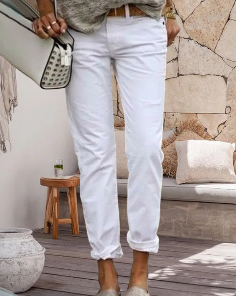 Stijlvolle casual effen kleur broek in de kleur Wit voor dames in stijl ideaal voor de herfst.