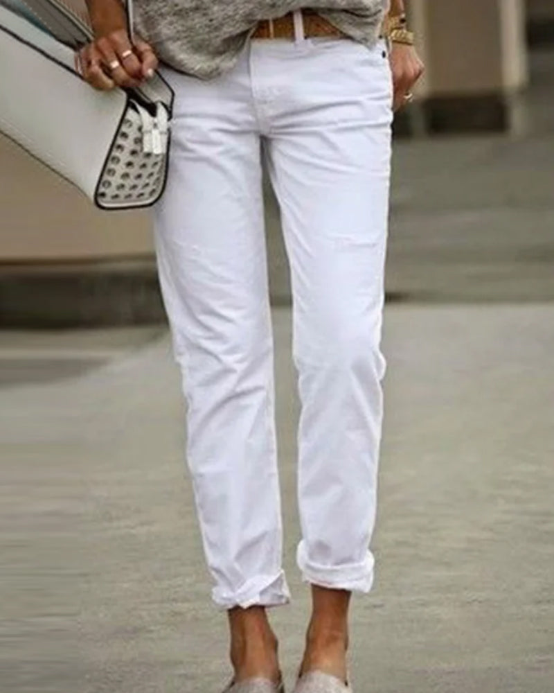 Stijlvolle casual effen kleur broek in de kleur Wit voor dames in stijl ideaal voor de herfst.