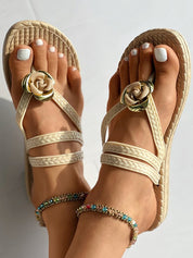 Strandsandalen met bloem op de voorkant in de kleur Groen voor dames in Beach stijl ideaal voor de zomer.