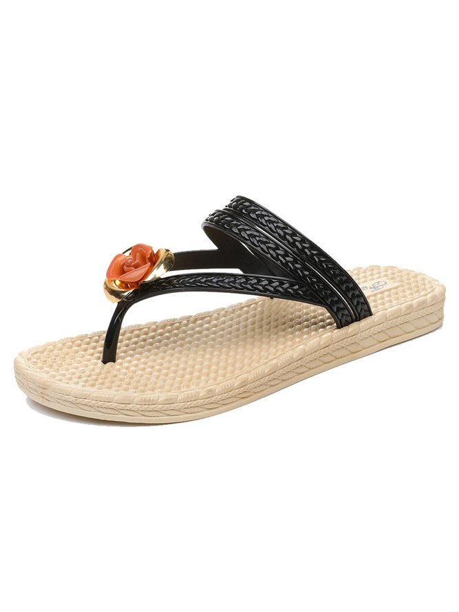 Strandsandalen met bloem op de voorkant in de kleur Groen voor dames in Beach stijl ideaal voor de zomer.