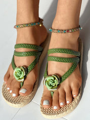 Strandsandalen met bloem op de voorkant in de kleur Groen voor dames in Beach stijl ideaal voor de zomer.