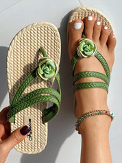 Strandsandalen met bloem op de voorkant in de kleur Groen voor dames in Beach stijl ideaal voor de zomer.