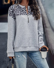 Sweatshirt met luipaardpatroon en rits-sluiting in de kleur Grijs voor dames in Casual stijl ideaal voor de herfst.