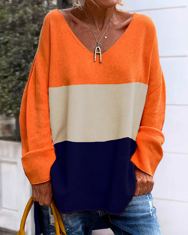 Top met kleurblokken en lange mouwen in de kleur Oranje voor in stijl ideaal voor de herfst.