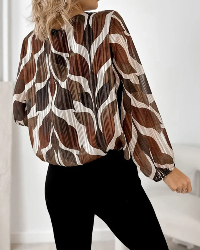 Autumn Blouse with Lantern Sleeves & Round Neck