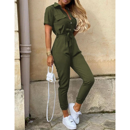 Elin | Jumpsuit met ceintuur en korte mouw