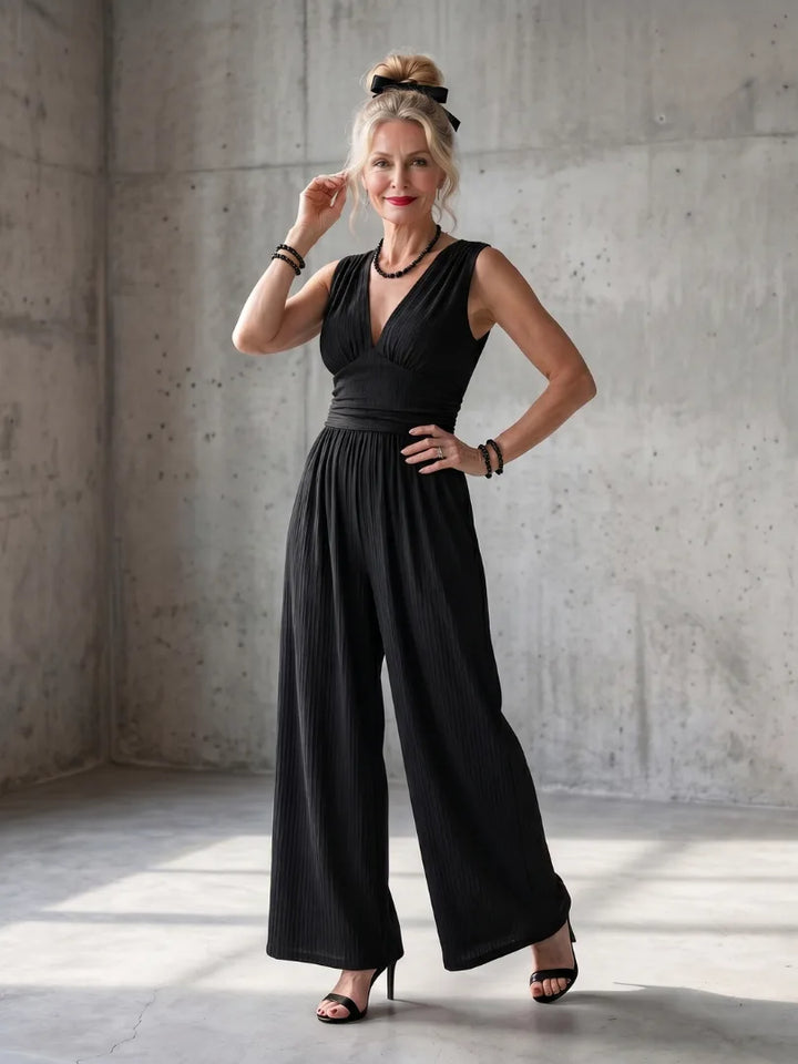 Rode jumpsuit met wijde pijpen