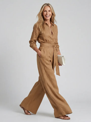 Jumpsuit met ceintuur en wijde pijpen