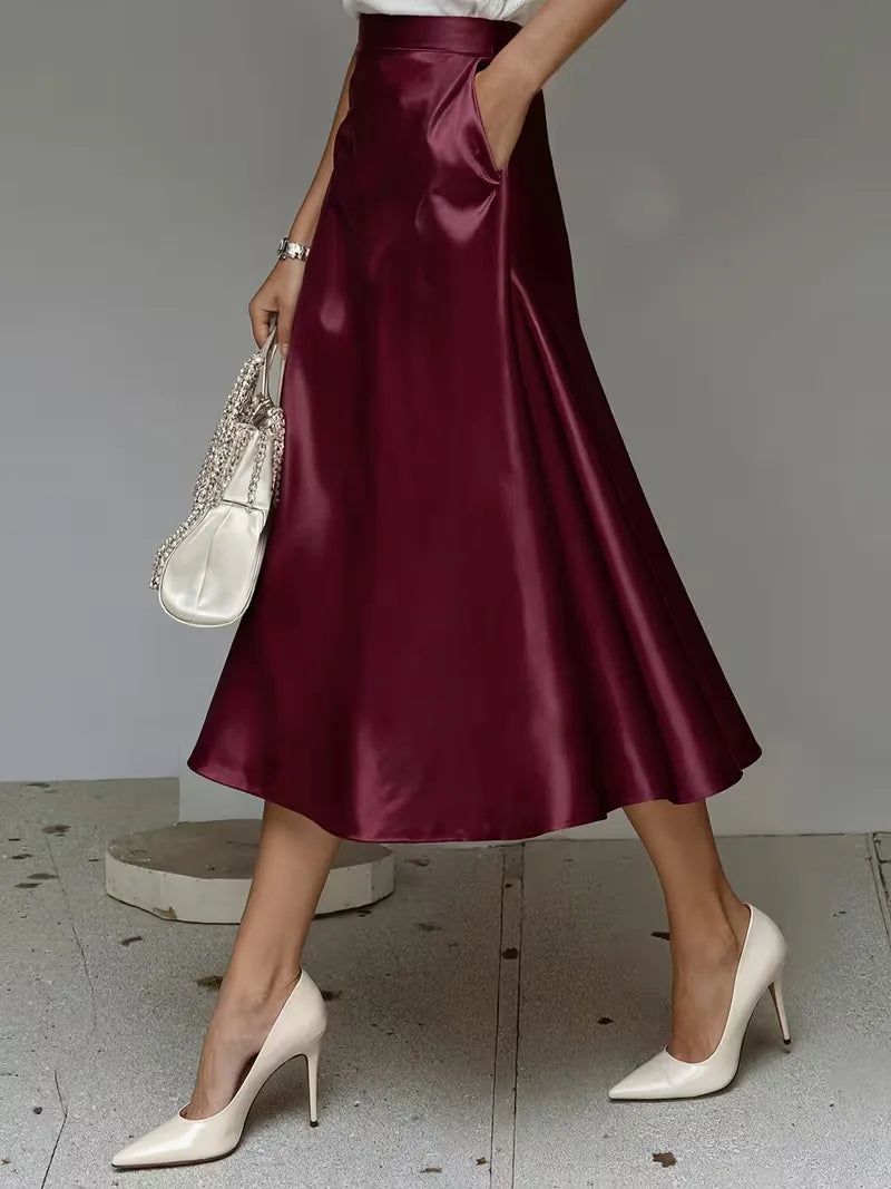 Satijnen rok met hoge taille