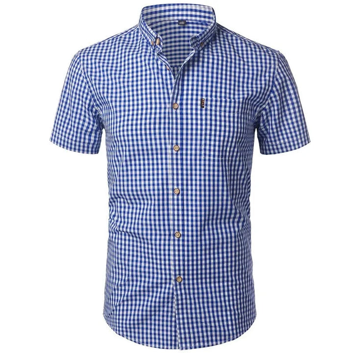 Korte mouw overhemd met blauw checkered patroon