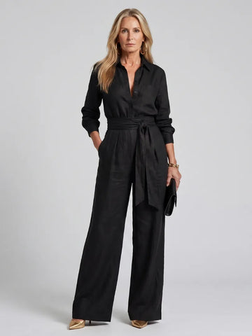 Jumpsuit met ceintuur en wijde pijpen
