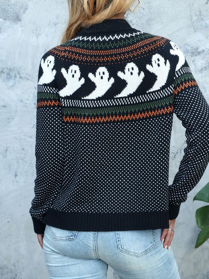 Vest met rits en gebreid ontwerp met spookjesprint