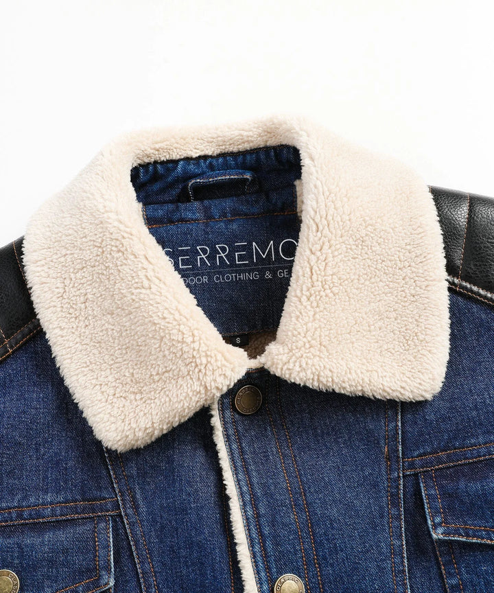 Bomberjack met denim en leren mouwen