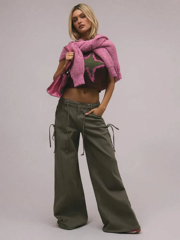 Wide leg broek met drawstrings