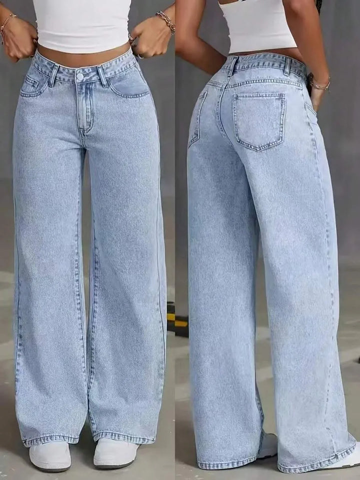 Wide leg denim pants