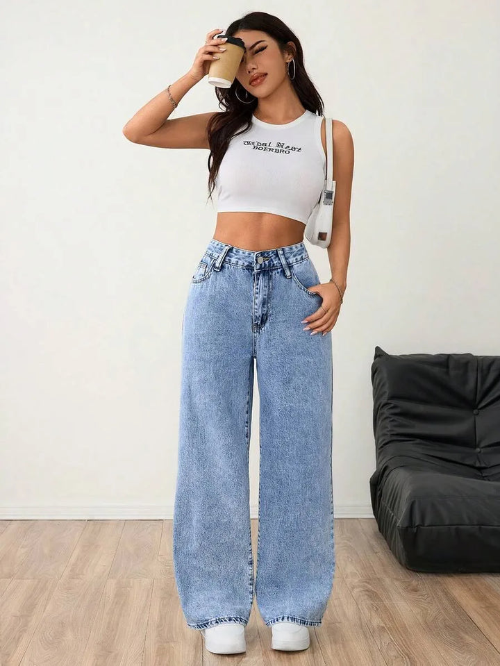 Wide leg denim pants