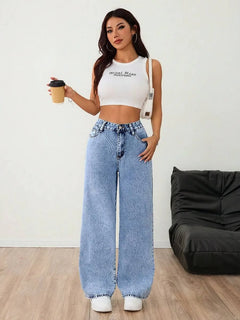 Wide leg denim pants