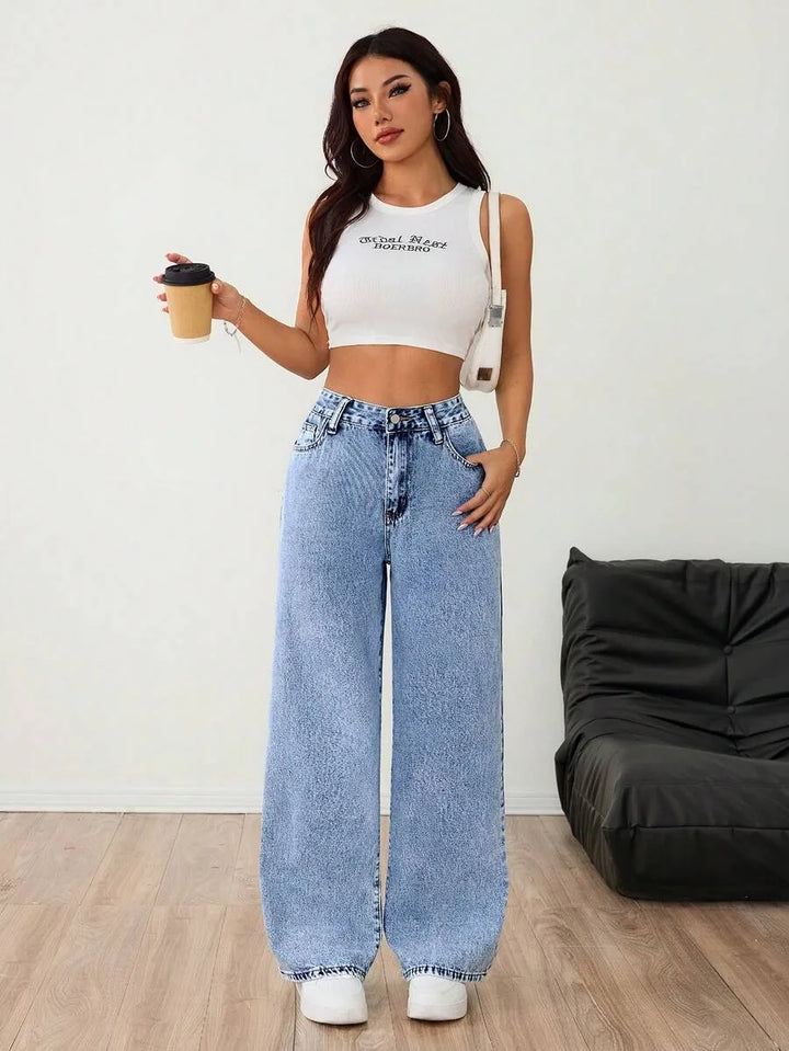 Wide leg denim pants