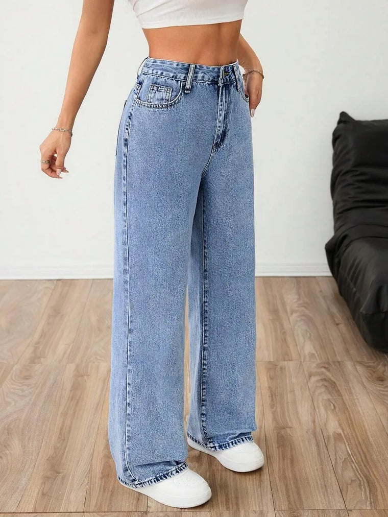 Wide leg denim pants