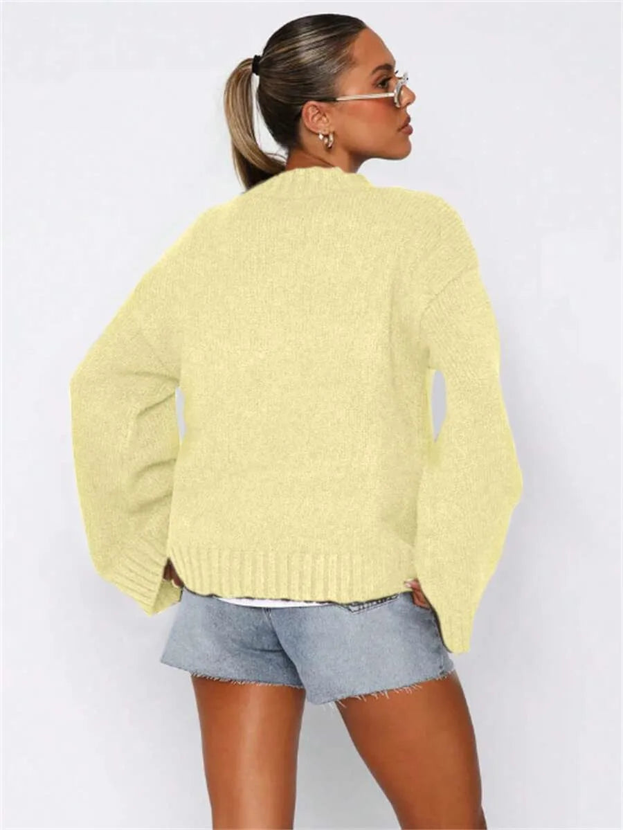Oversized sweater met mock neckline