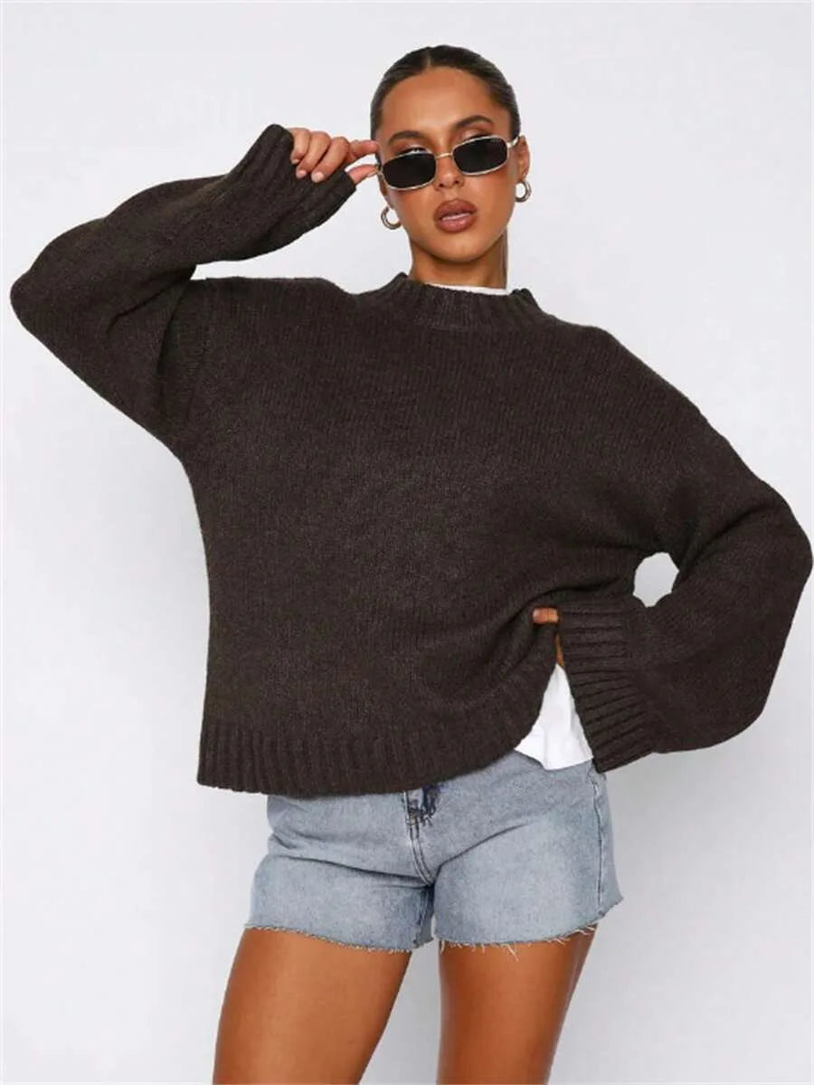 Oversized sweater met mock neckline