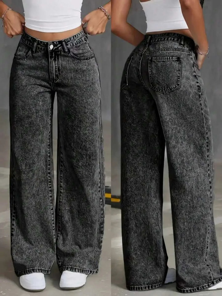 Wide leg denim pants