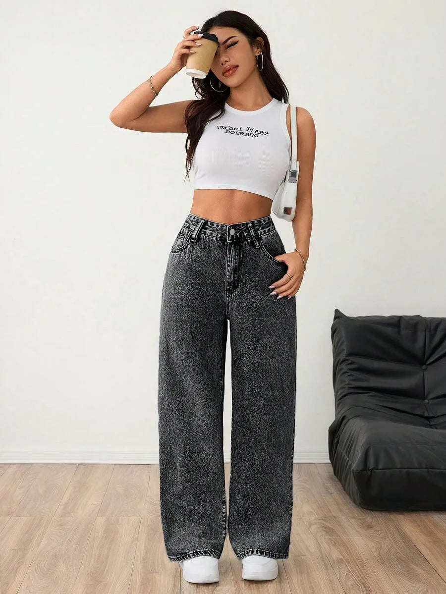 Wide leg denim pants