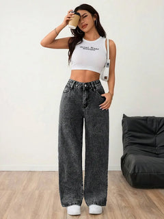 Wide leg denim pants
