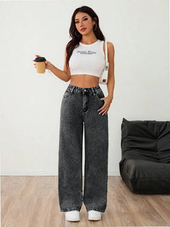 Wide leg denim pants