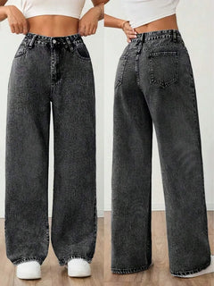 Wide leg denim pants