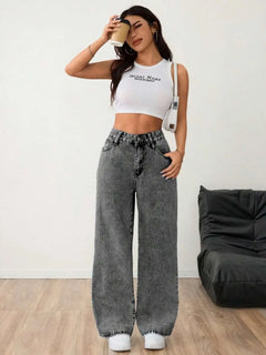 Wide leg denim pants