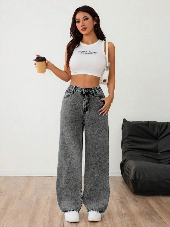 Wide leg denim pants