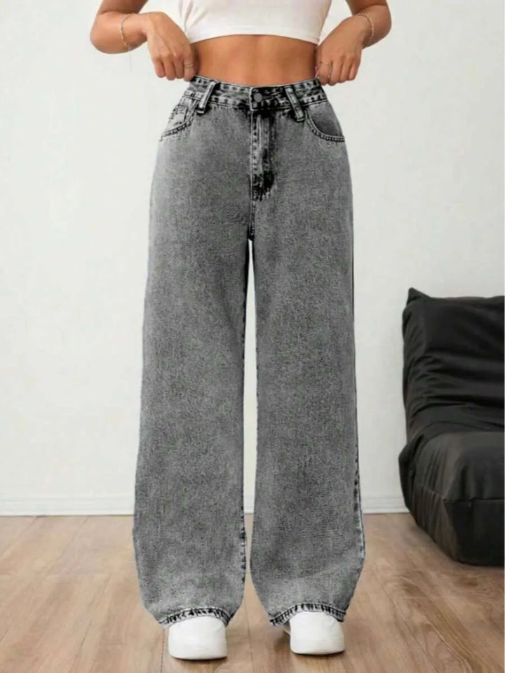 Wide leg denim pants