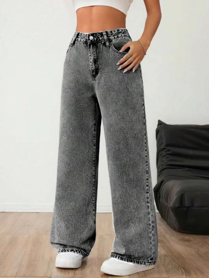 Wide leg denim pants