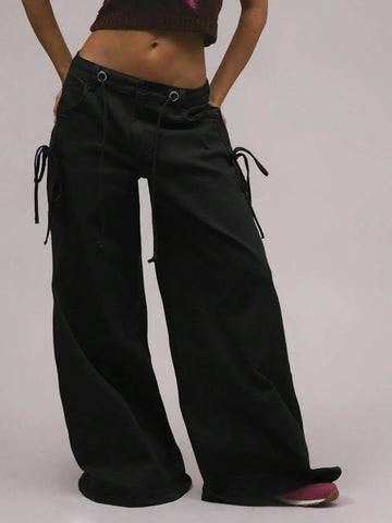 Wide leg broek met drawstrings