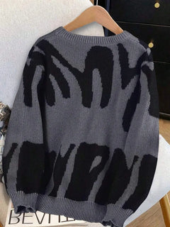 Kleurblok sweater met print