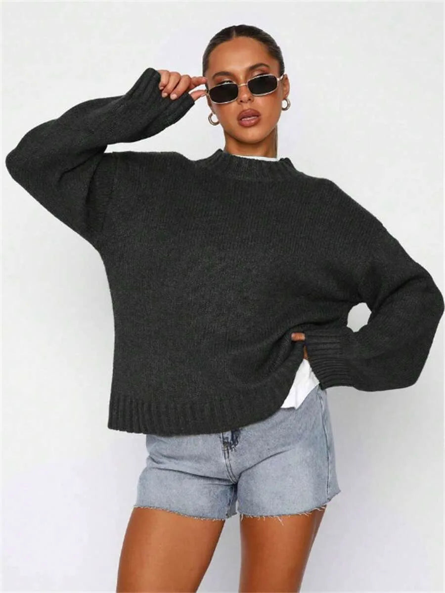 Oversized sweater met mock neckline