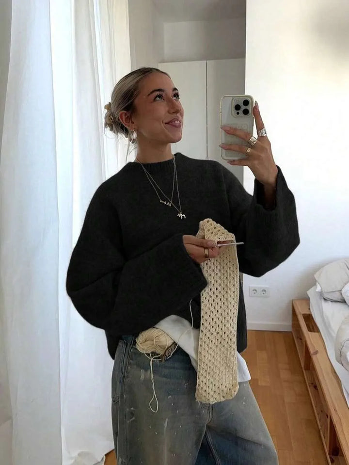 Oversized sweater met crew neckline