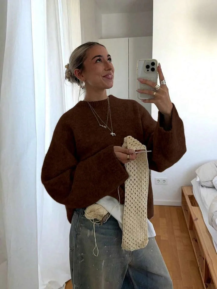 Oversized sweater met crew neckline