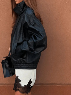 Oversized bomberjack met mandarin kraag