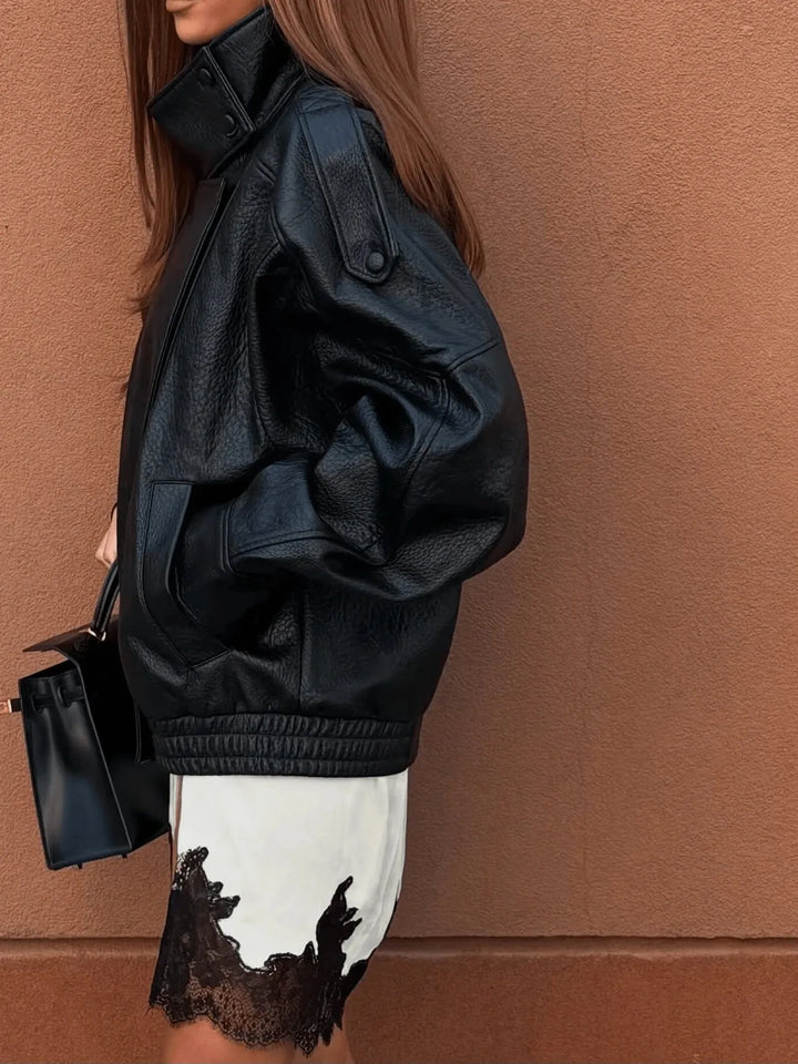 Oversized bomberjack met mandarin kraag