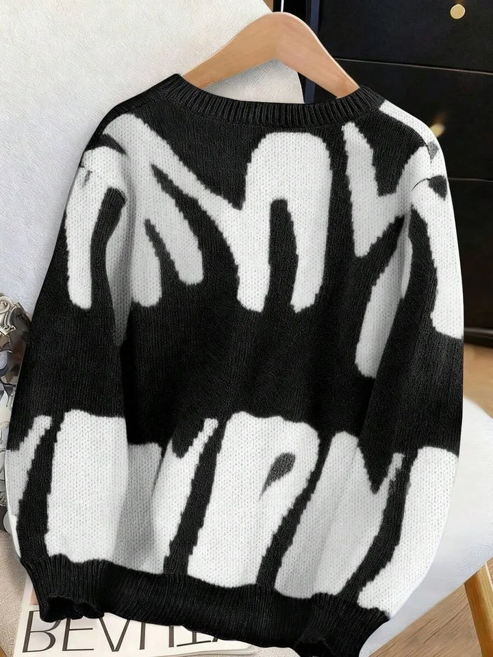 Kleurblok sweater met print