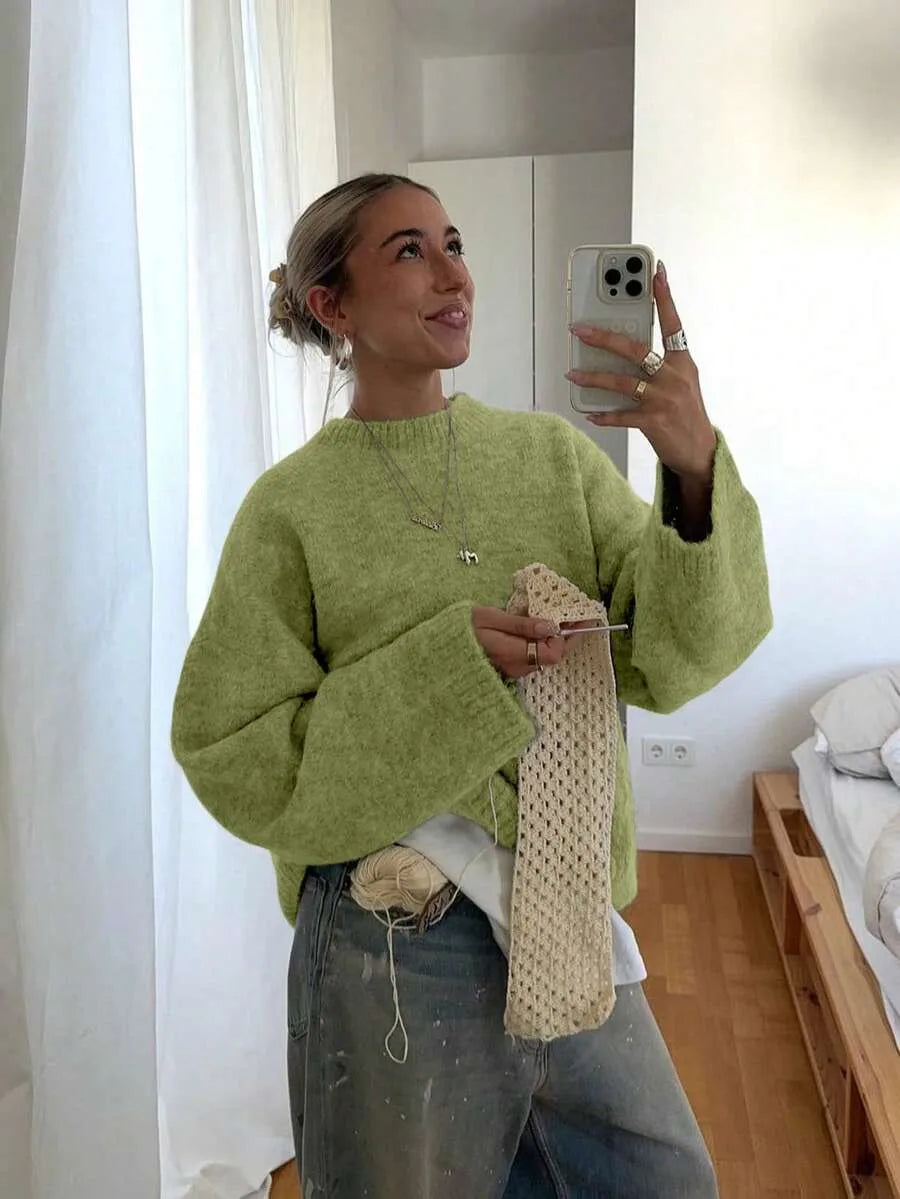 Oversized sweater met crew neckline