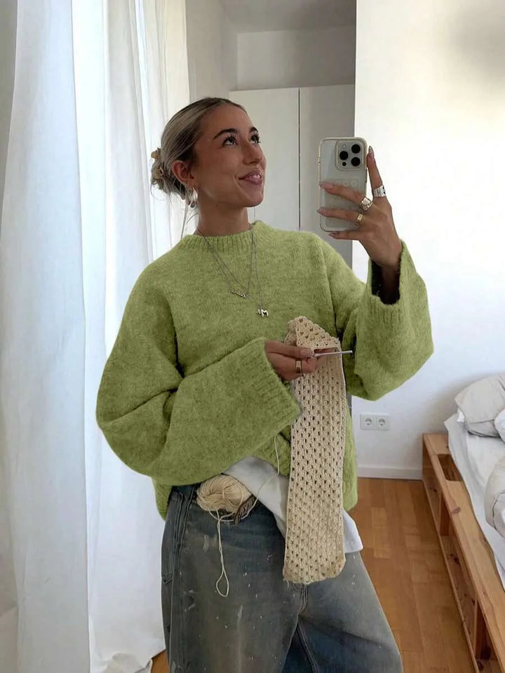 Oversized sweater met crew neckline