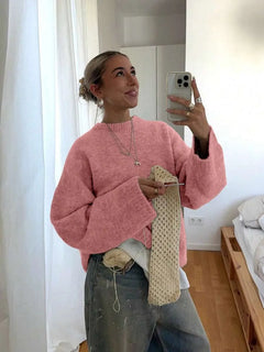 Oversized sweater met crew neckline