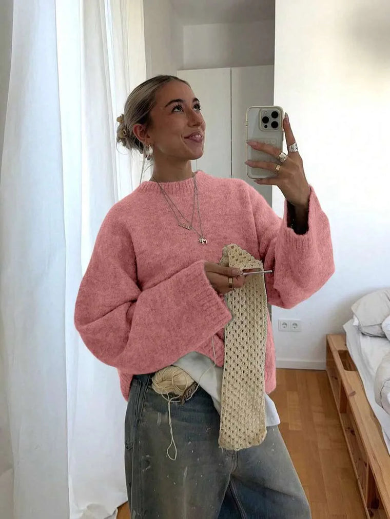 Oversized sweater met crew neckline